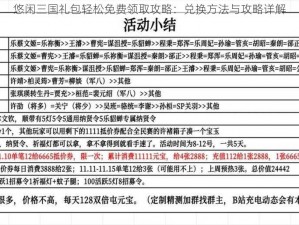 悠闲三国礼包轻松免费领取攻略：兑换方法与攻略详解