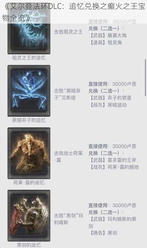 《艾尔登法环DLC：追忆兑换之癫火之王宝物全览》