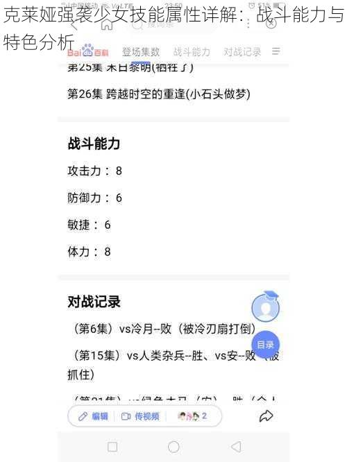 克莱娅强袭少女技能属性详解：战斗能力与特色分析