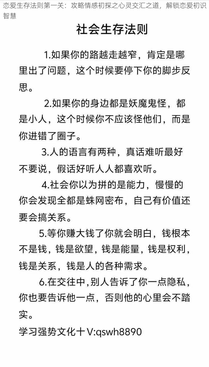 恋爱生存法则第一关：攻略情感初探之心灵交汇之道，解锁恋爱初识智慧