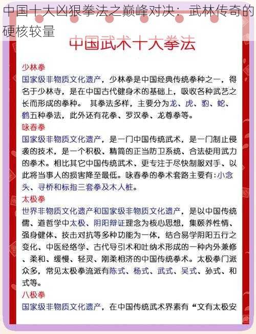 中国十大凶狠拳法之巅峰对决：武林传奇的硬核较量