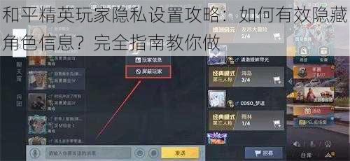和平精英玩家隐私设置攻略：如何有效隐藏角色信息？完全指南教你做
